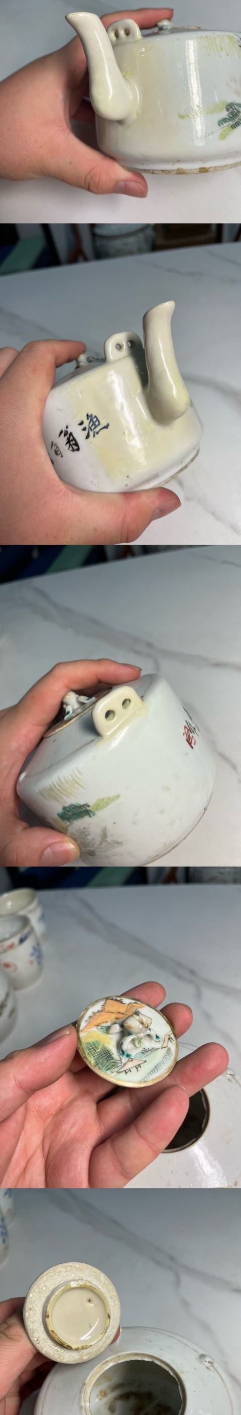 古玩陶瓷清光緒李鼎臣大師淺降彩人物故事紋提梁壺拍賣,當前價格1580元
