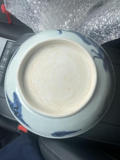 古玩陶瓷雍乾閉嘴過墻龍紋青花盤拍賣,當前價格20000元