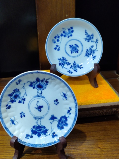古玩陶瓷清康熙花卉紋青花盤一對拍賣,當前價格1888元