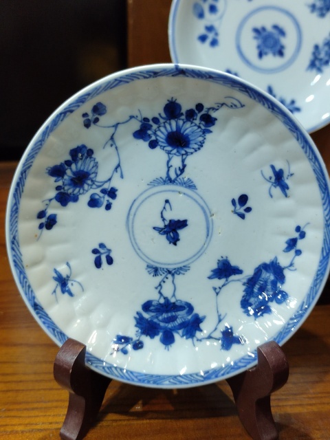 古玩陶瓷清康熙花卉紋青花盤一對拍賣,當前價格1888元