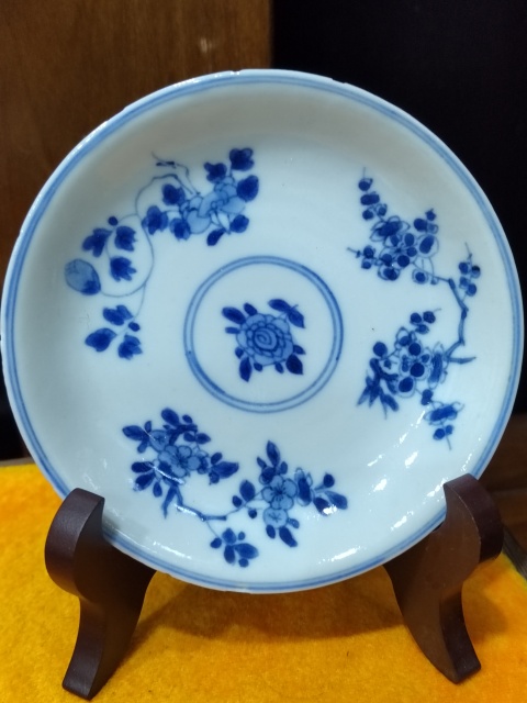 古玩陶瓷清康熙花卉紋青花盤一對拍賣,當前價格1888元
