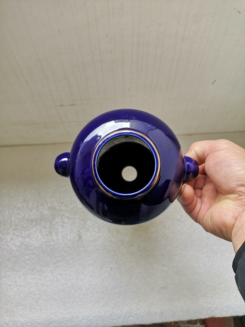 古玩陶瓷上世紀中期藍釉雙象鼻耳瓶燈座拍賣，當前價格480元