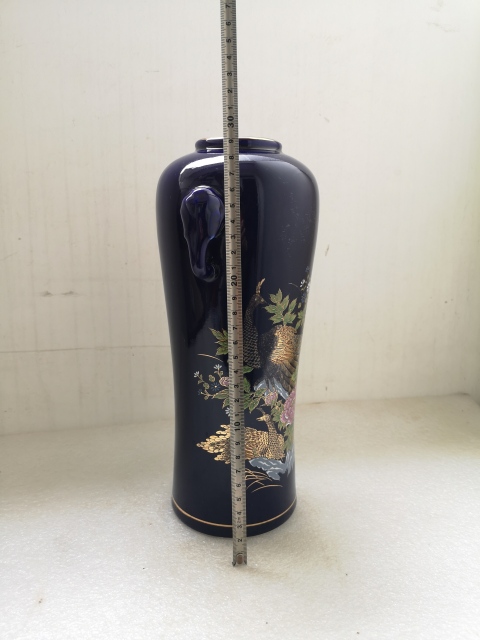 古玩陶瓷上世紀中期藍釉雙象鼻耳瓶燈座拍賣，當前價格480元