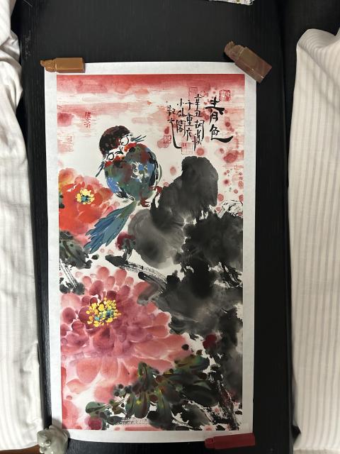 古玩字畫胡焱老師精品《重彩花鳥》拍賣，當前價格980元