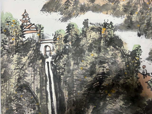 古玩字畫梁飛老師精品斗方《溪水繞山峰》拍賣，當前價格988元