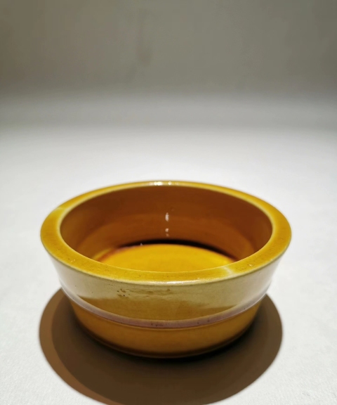 古玩陶瓷【精品單色釉】黃釉弦紋桶式洗拍賣，當(dāng)前價(jià)格4500元