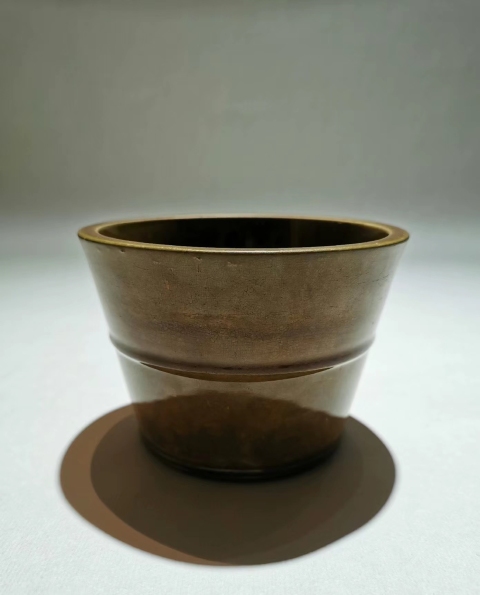 古玩陶瓷【精品單色釉】鱔魚黃弦紋桶式洗拍賣，當前價格4500元
