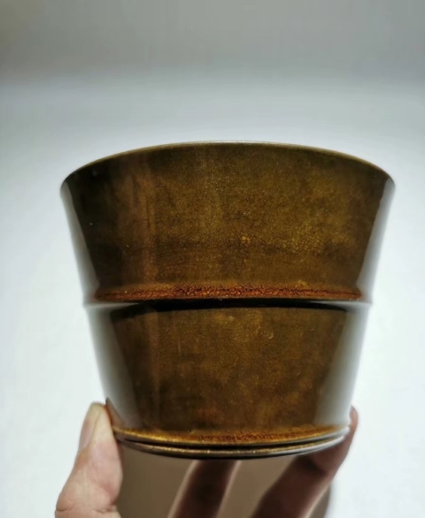 古玩陶瓷【精品單色釉】鱔魚黃弦紋桶式洗拍賣，當前價格4500元
