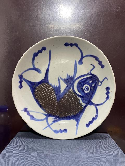 古玩陶瓷清,青花釉里紅魚紋盤拍賣,當前價格1080元