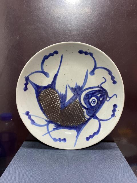 古玩陶瓷清,青花釉里紅魚紋盤拍賣,當前價格1080元