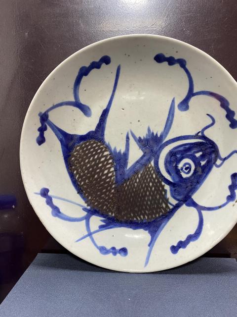 古玩陶瓷清,青花釉里紅魚紋盤拍賣,當前價格1080元
