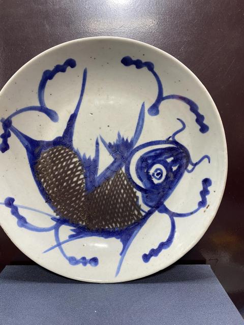 古玩陶瓷清,青花釉里紅魚紋盤拍賣,當前價格1080元