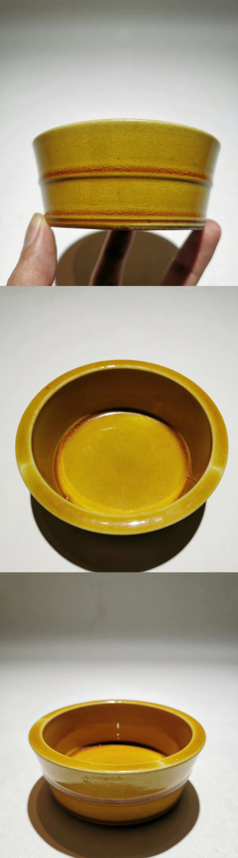 古玩陶瓷【精品單色釉】黃釉弦紋桶式洗拍賣，當(dāng)前價(jià)格4500元
