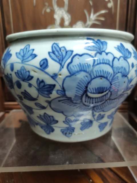 古玩陶瓷青花牡丹花紋馬蹄尊拍賣，當前價格3000元