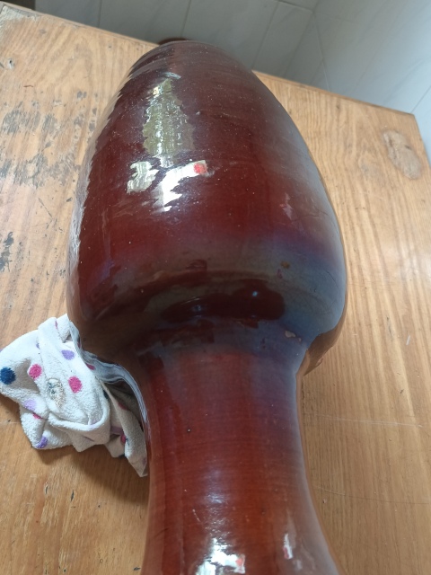 古玩陶瓷清中鈞紅釉觀音瓶拍賣，當前價格4600元