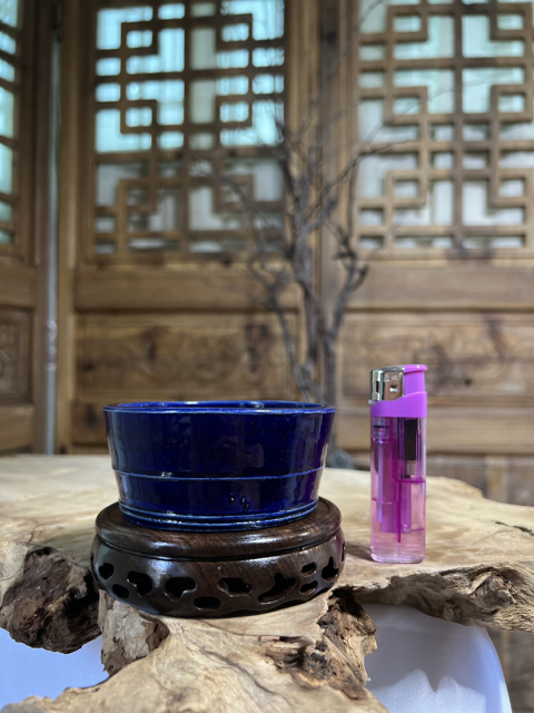 古玩陶瓷【精品單色釉】寶石藍釉弦紋洗拍賣,當前價格4300元