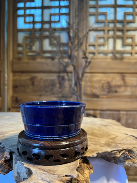 古玩陶瓷【精品單色釉】寶石藍釉弦紋洗拍賣,當前價格4300元