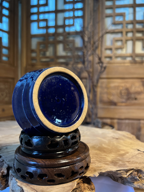 古玩陶瓷【精品單色釉】寶石藍釉弦紋洗拍賣,當前價格4300元