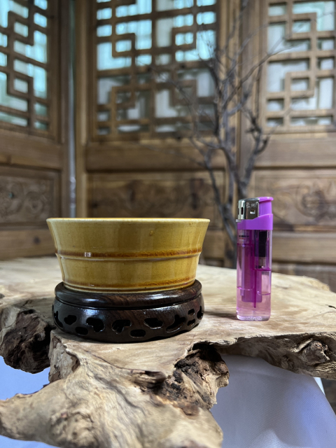 古玩陶瓷【精品單色釉】黃釉弦紋桶式洗拍賣，當(dāng)前價(jià)格4500元