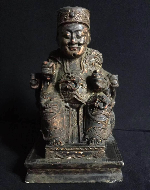 古玩雜項晚清民國南方特色木雕膝線財神爺拍賣，當前價格1580元