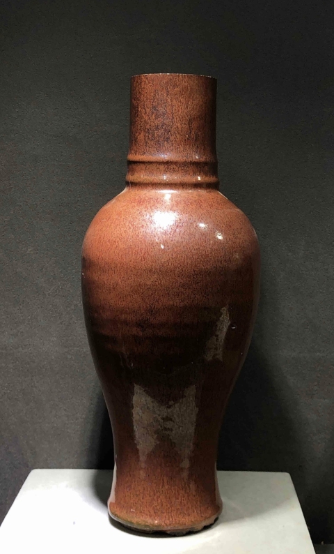 古玩陶瓷清中晚期?鐵銹紅釉瓶拍賣，當前價格4500元