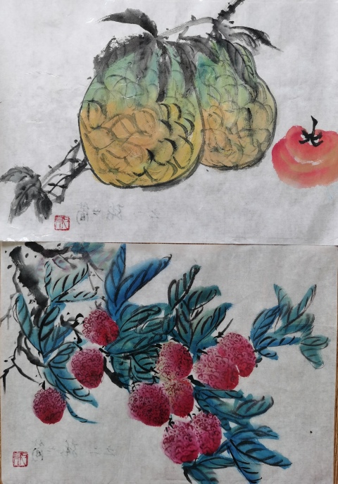古玩字畫老中美協會員清華美院教授張世簡課稿兩幅拍賣,當前價格6000元