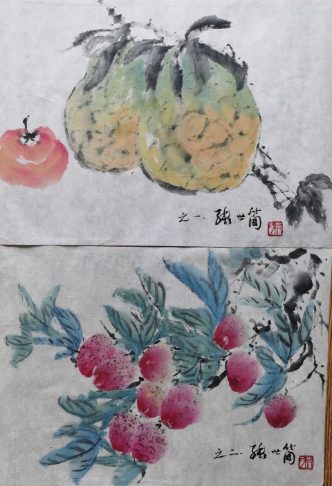 古玩字畫老中美協會員清華美院教授張世簡課稿兩幅拍賣,當前價格6000元
