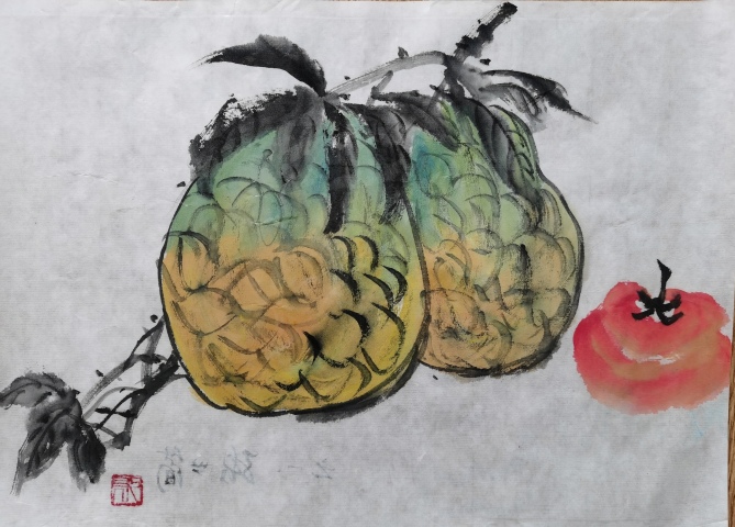 古玩字畫老中美協會員清華美院教授張世簡課稿兩幅拍賣,當前價格6000元