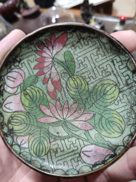古玩雜項晚清景泰藍掐絲琺瑯小盤拍賣,當前價格699元