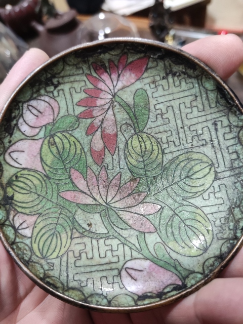 古玩雜項晚清景泰藍掐絲琺瑯小盤拍賣,當前價格699元