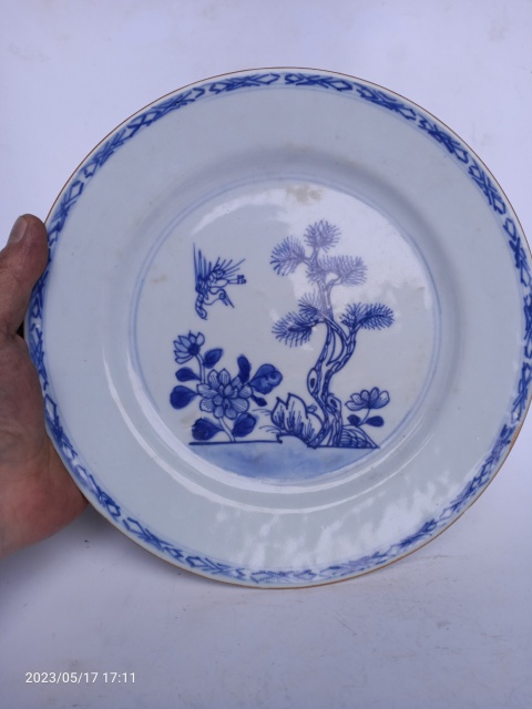 古玩陶瓷清乾隆鶴鹿同春青花盤拍賣,當前價格999元