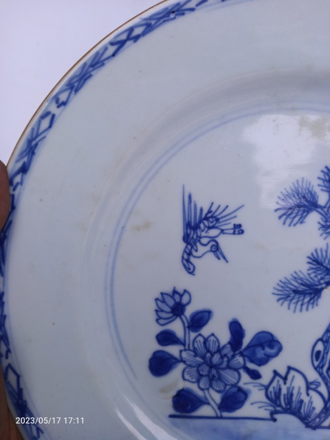 古玩陶瓷清乾隆鶴鹿同春青花盤拍賣,當前價格999元