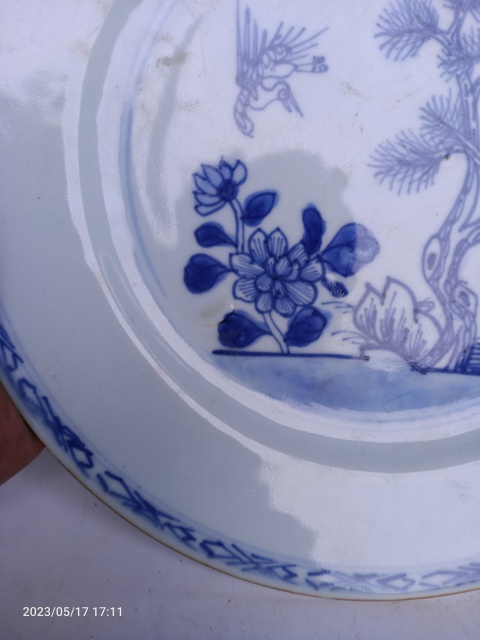 古玩陶瓷清乾隆鶴鹿同春青花盤拍賣,當前價格999元