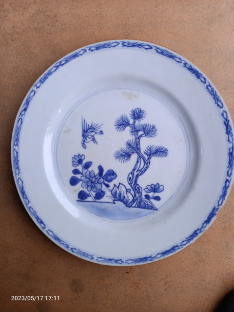 古玩陶瓷清乾隆鶴鹿同春青花盤拍賣,當前價格999元