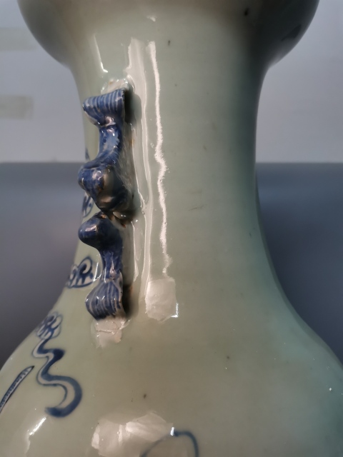 古玩陶瓷【300大件】清晚期青花人物故事圖獅耳大瓶拍賣，當前價格23900元