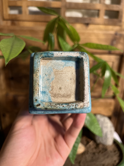 古玩陶瓷【精品單色釉·清末民國】孔雀藍(lán)釉琮式瓶拍賣，當(dāng)前價格3500元