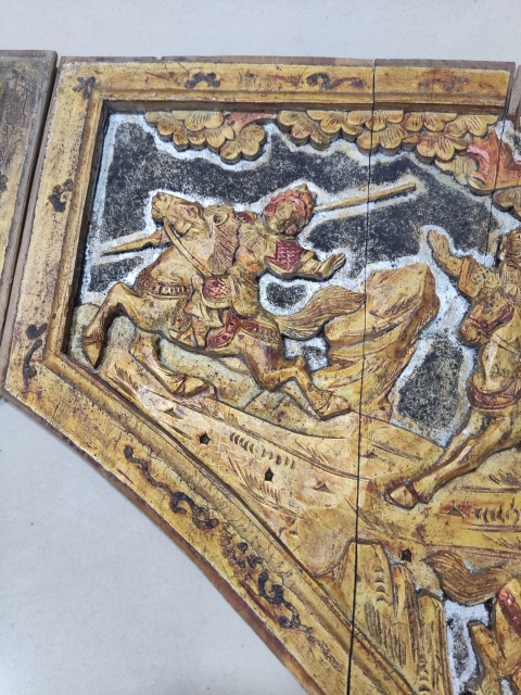 古玩雜項晚清木雕人物花板一對拍賣，當(dāng)前價格280元