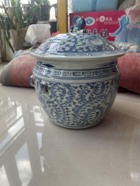 古玩陶瓷青花纏蓮粥罐拍賣,當前價格318元