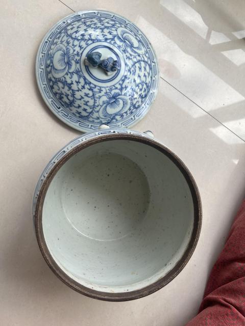 古玩陶瓷青花纏蓮粥罐拍賣,當前價格318元