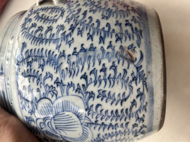 古玩陶瓷青花纏蓮粥罐拍賣,當前價格318元