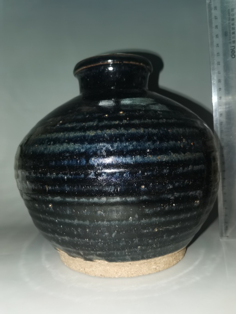 古玩陶瓷晚清民國·窯變黑釉蘋果尊拍賣，當前價格1200元