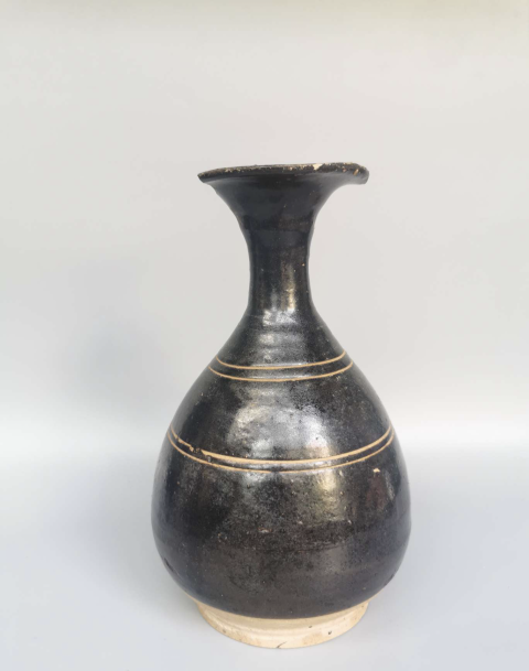 古玩陶瓷元代?黑釉玉壺春瓶拍賣，當前價格3300元