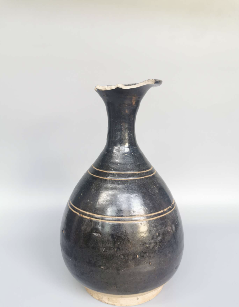 古玩陶瓷元代?黑釉玉壺春瓶拍賣，當前價格3300元