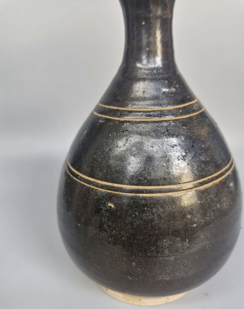 古玩陶瓷元代?黑釉玉壺春瓶拍賣，當前價格3300元