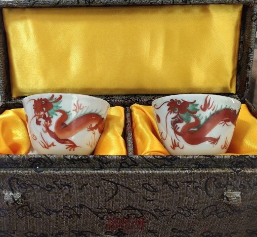 古玩陶瓷民國-紅綠彩云龍紋仰鐘杯(一個)拍賣，當前價格1369元