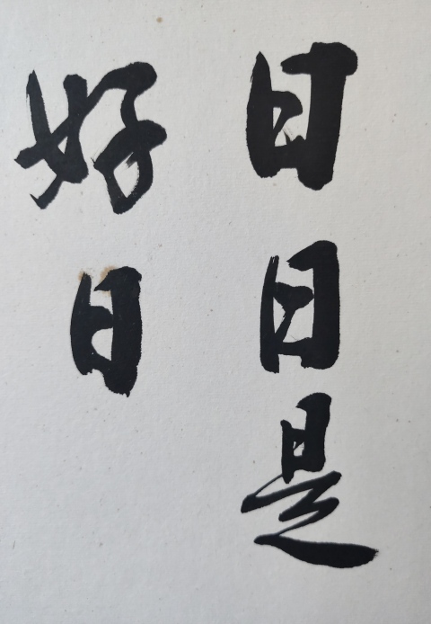 古玩字畫中書協會員蘇州書協副主席朱庚壽老師日日是好日實木原框拍賣,當前價格400元