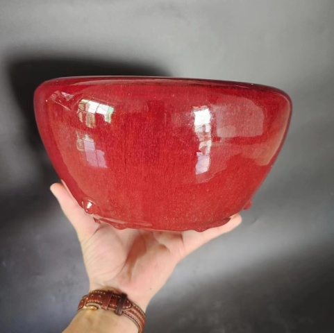 古玩陶瓷紅釉三乳足缽式香爐拍賣,當(dāng)前價(jià)格2888元