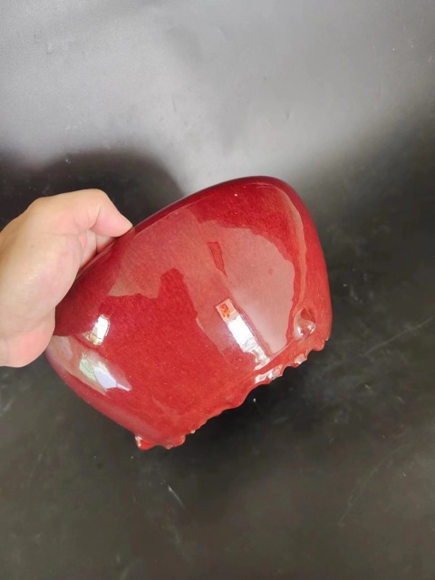 古玩陶瓷紅釉三乳足缽式香爐拍賣,當(dāng)前價(jià)格2888元