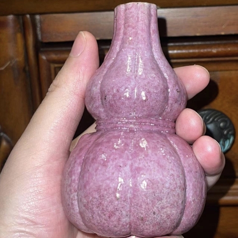 古玩陶瓷胭脂紅釉包袱葫蘆瓶拍賣，當前價格16800元