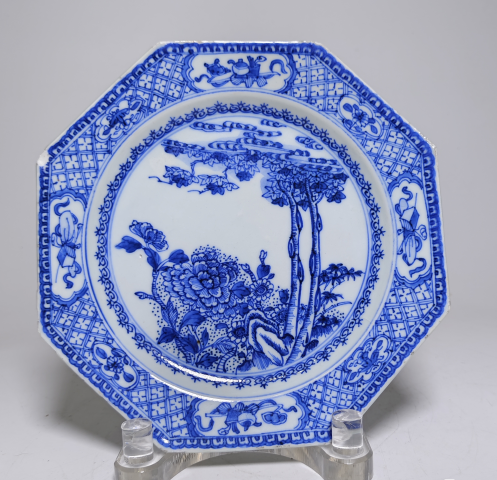 古玩陶瓷清雍正青花花卉紋八方盤拍賣，當前價格1588元